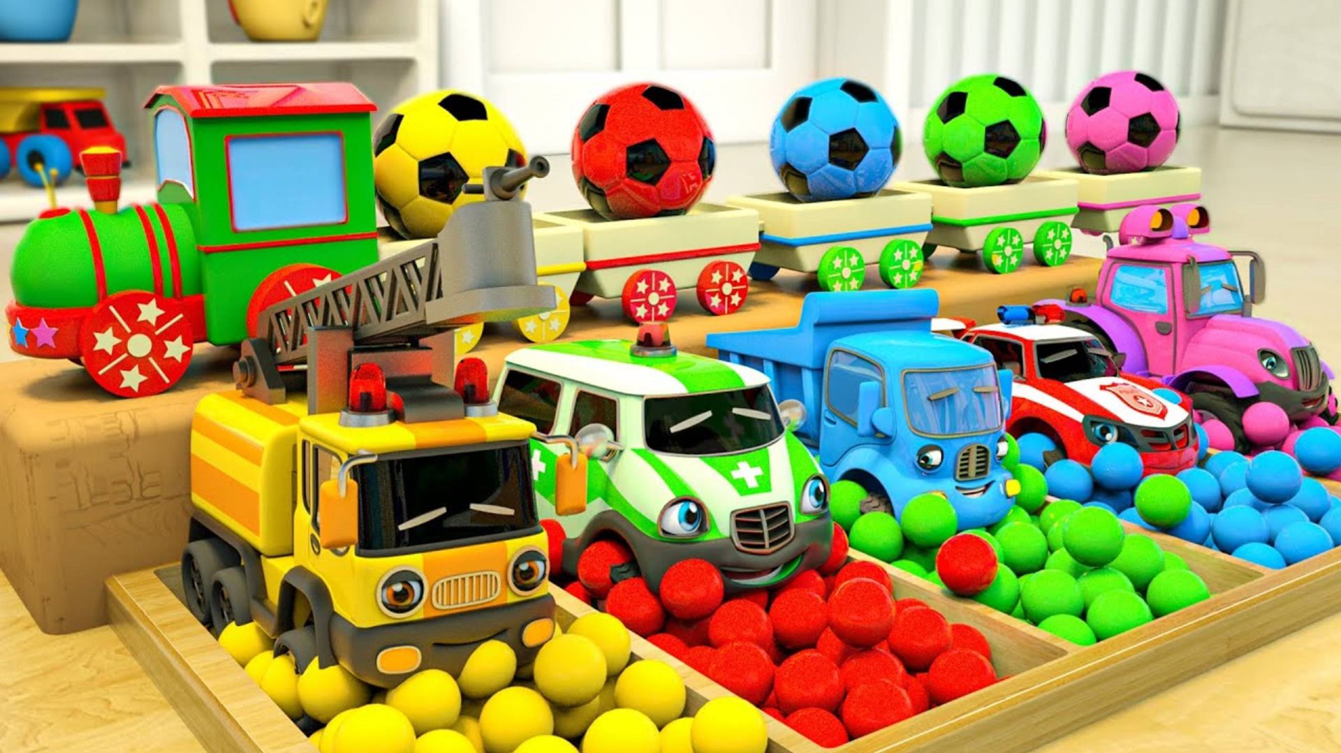 Мультики про машинки - Монстр Трак и футбольный мяч - Песенки для детей - Мультфильмы для малышей