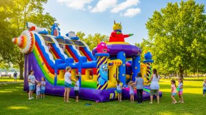 Коммерческий надувной батут "Космические зверята" 10*5*6 м