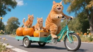 Мама-кошка собирает урожай тыквы и готовит вкусное блюдо из фаршированной тыквы для котят