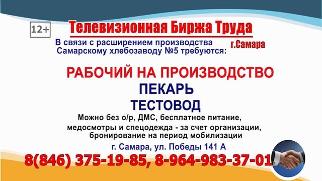 12.12.25г. в 18.30 на телеканале ГУБЕРНИЯ Телевизионная Биржа Труда в Самаре и области