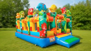 Коммерческий надувной батут «Весёлые динозаврики» с горкой, 5x4x2,8 м