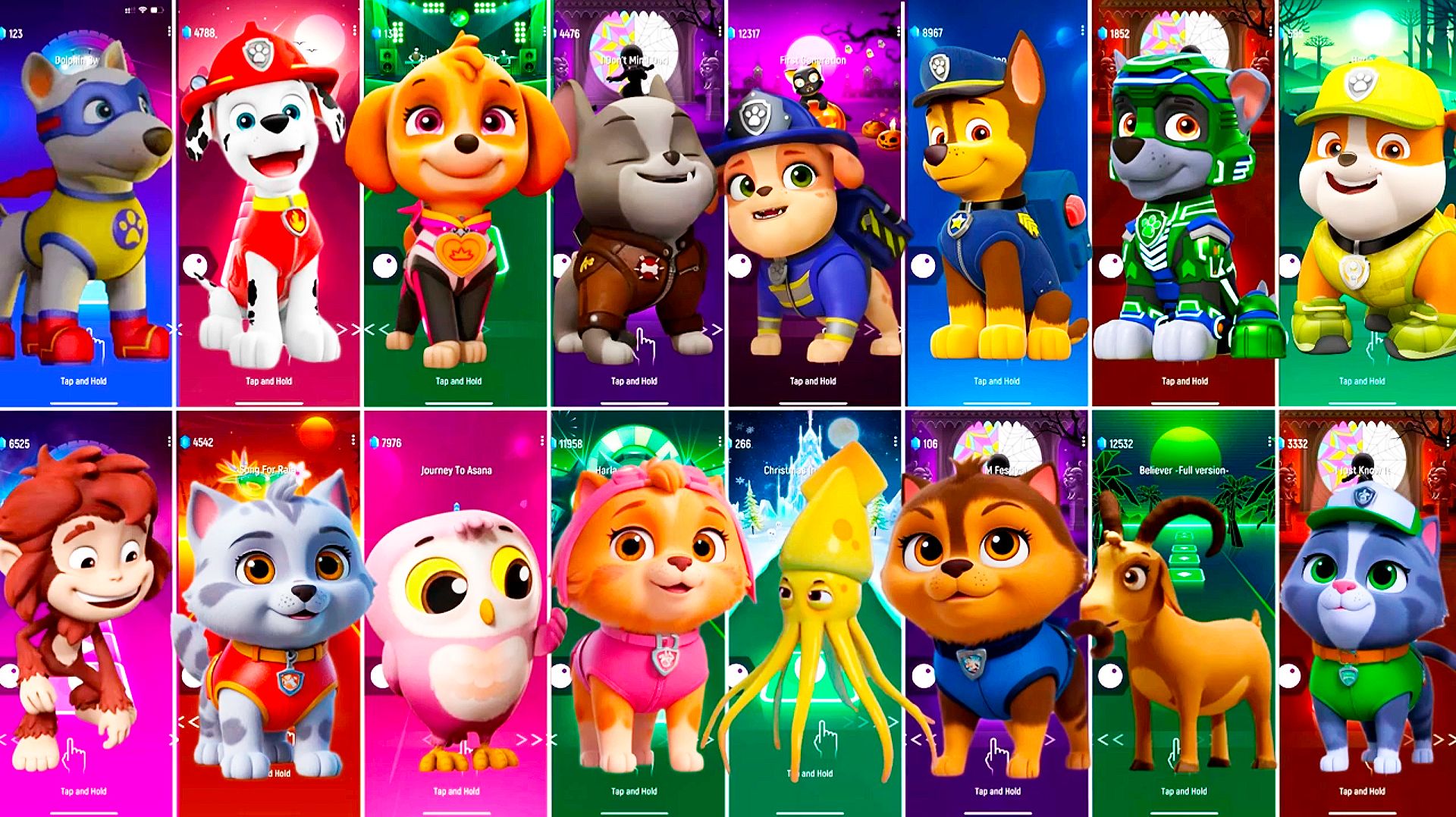 Мультики для Детей Щенячий Патруль Tiles Hop - МАРШАЛЛ, СКАЙ, МОТОР, ГОНЩИК, РОККИ, КРЕПЫШ