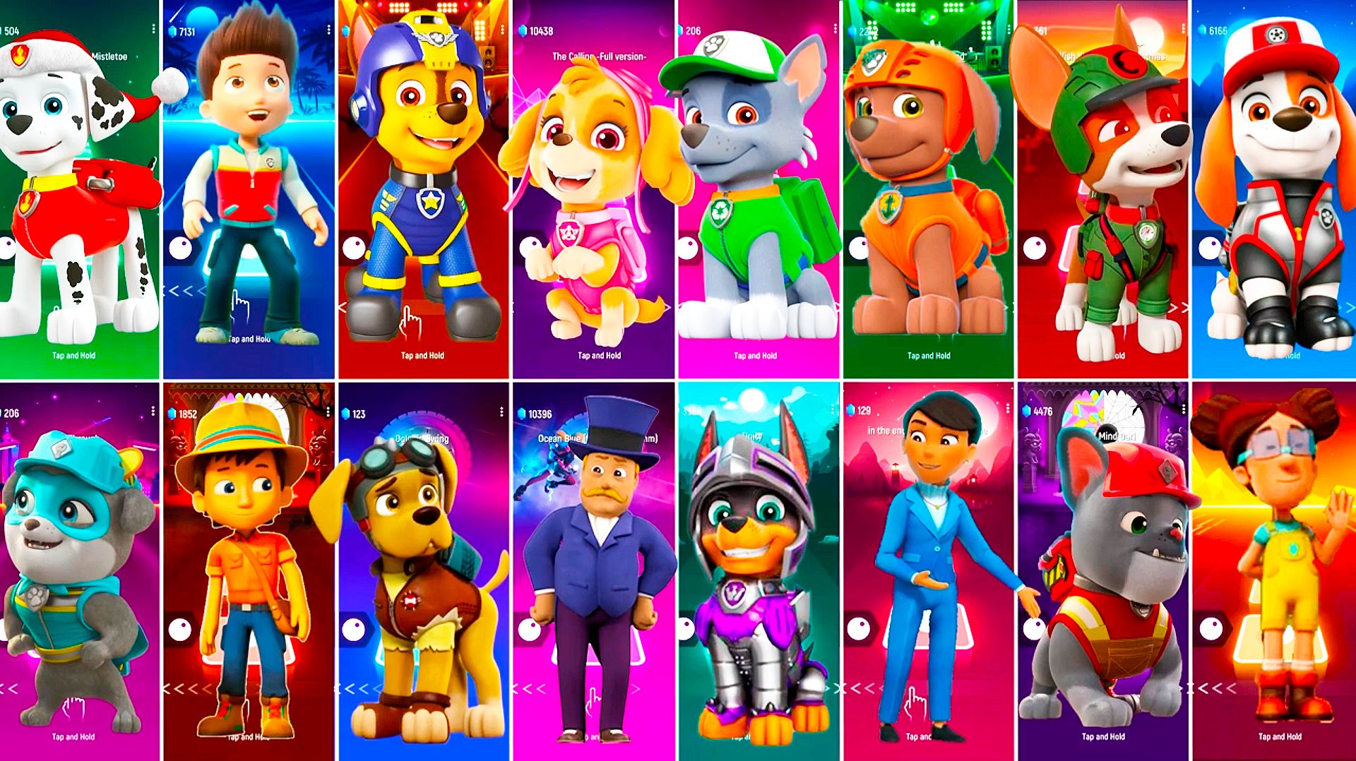 Мультики для Детей Щенячий Патруль Tiles Hop - МАРШАЛЛ, РАЙДЕР, ГОНЩИК,  СКАЙ, РОККИ, ЗУМА, ТРАКЕР