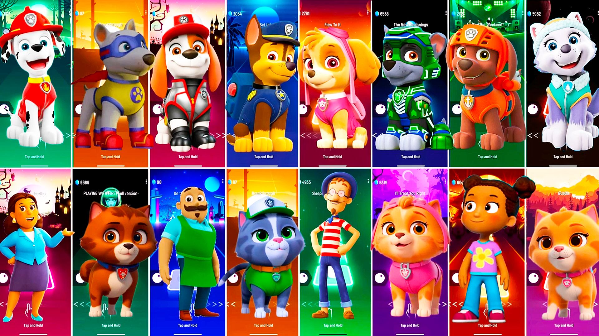 Мультики для Детей Щенячий Патруль Tiles Hop - МАРШАЛЛ, ГОНЩИК, СКАЙ, РОККИ, ЗУМА