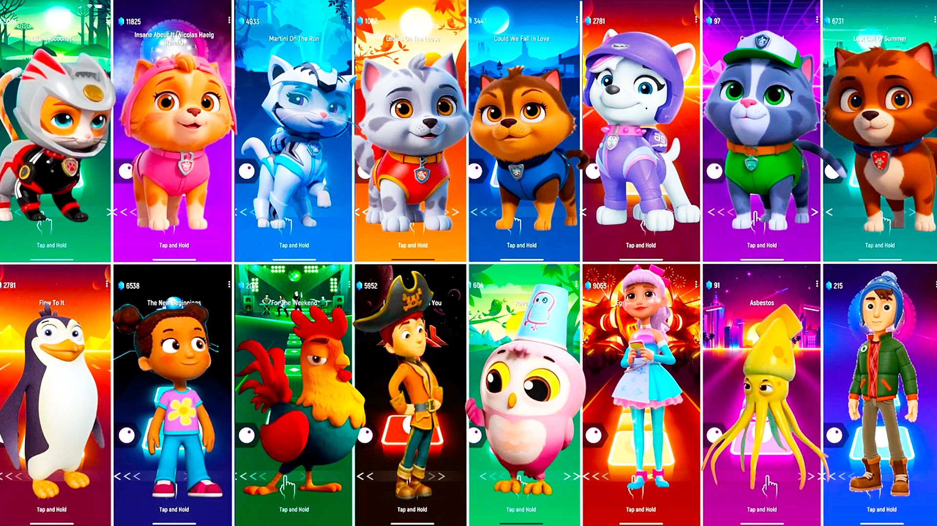 Мультики для Детей Щенячий Патруль КОТЫ Tiles Hop - СКАЙ, МАРШАЛЛ, ГОНЩИК, РОККИ, ЗУМА смотреть онлайн