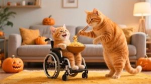 Мама-кошка заботится о котенке, который усердно тренируется в езде на велосипеде