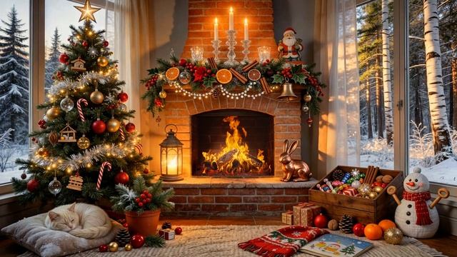 Джаз и Камин. Утреннее Новогоднее Настроение. Спокойная музыка для хорошего Настроения.