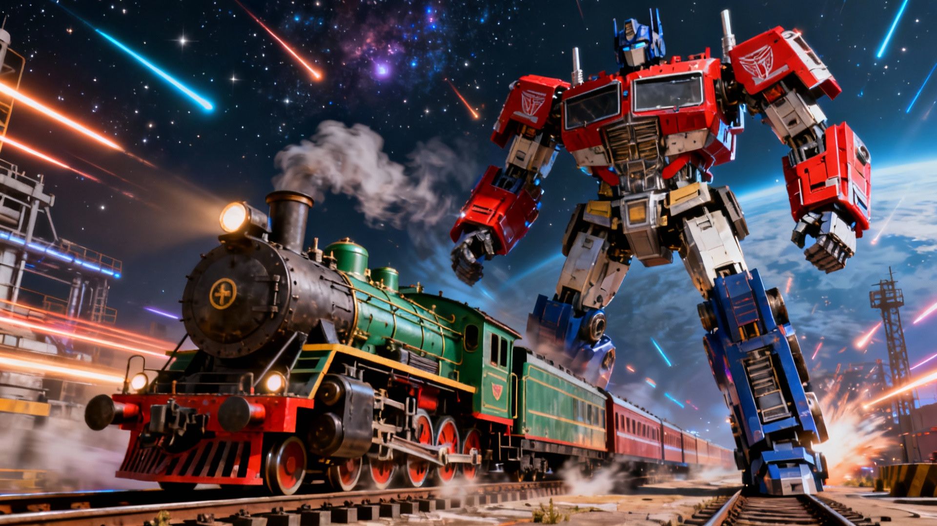 Уникальный трехцветный робот-трансформер — паравоз, который превращается в гигантского робота!