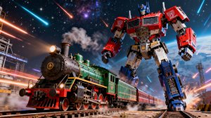 Уникальный трехцветный робот-трансформер — паравоз, который превращается в гигантского робота!
