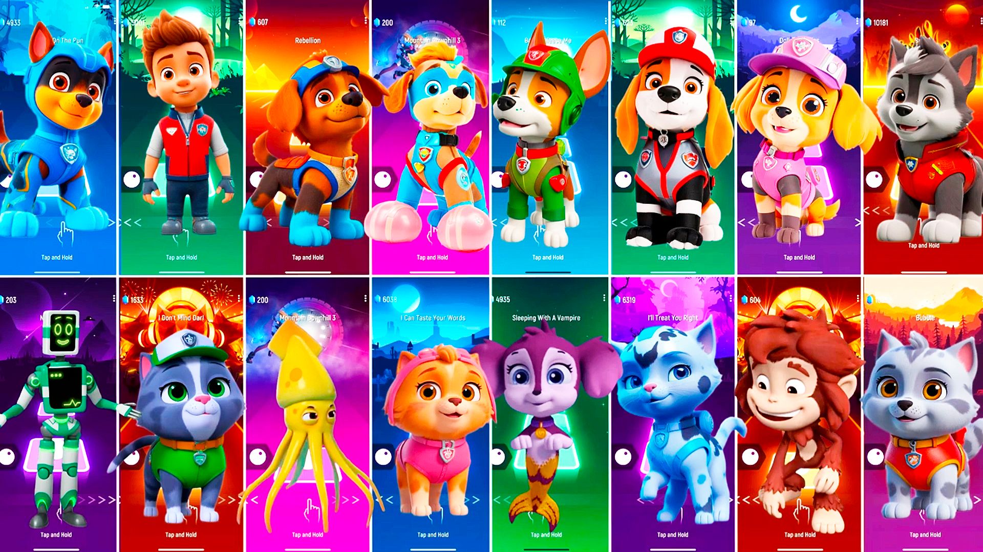 Мультики для Детей Щенячий Патруль Tiles Hop - ГОНЩИК, РАЙДЕР, ЗУМА, ТРАКЕР, СКАЙ смотреть онлайн