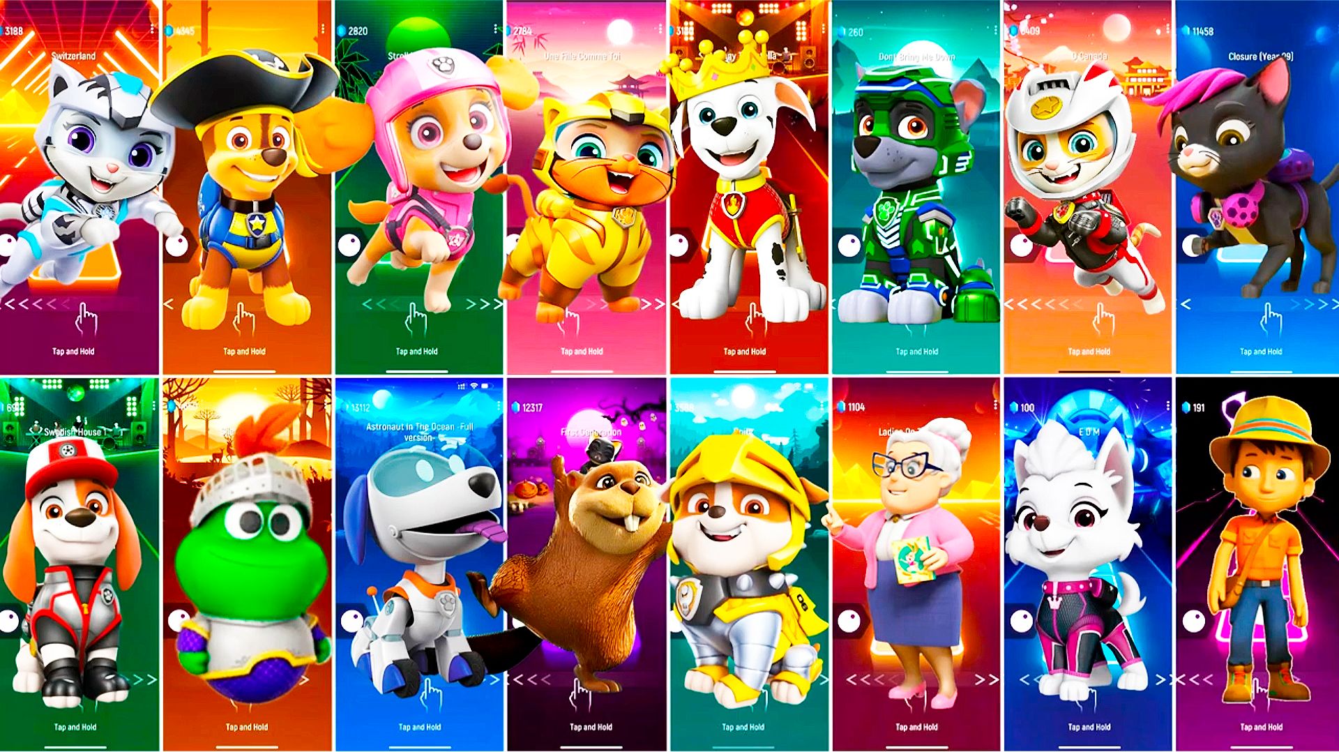 Мультики для Детей Щенячий Патруль Tiles Hop - ГОНЩИК, СКАЙ, МАРШАЛЛ, РОККИ