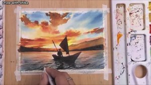 Мастер-класс по рисованию акварелью заката на берегу реки. Просто.