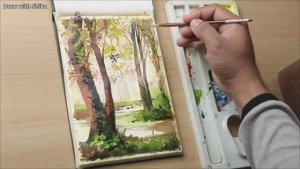 Рисуем акварелью осенний пейзаж легко