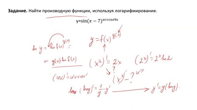 Вычисление производной функции, используя логарифмирование (РЗ 3.4)