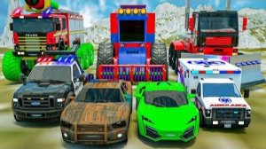 Пожарная машина, Водовоз, Комбайн, Скорая помощь | Большая пожарная машина спасла скорую помощь