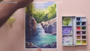 Мастер-класс по рисованию акварелью тихого водопада в окружении природы