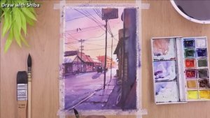 Мастер-класс по рисованию акварелью  вечернего города, утопающего в закатных красках