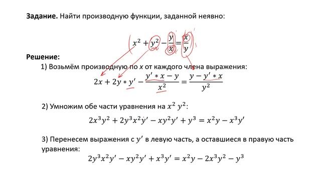 Вычисление производной функции, заданной неявно (РЗ 3.5)
