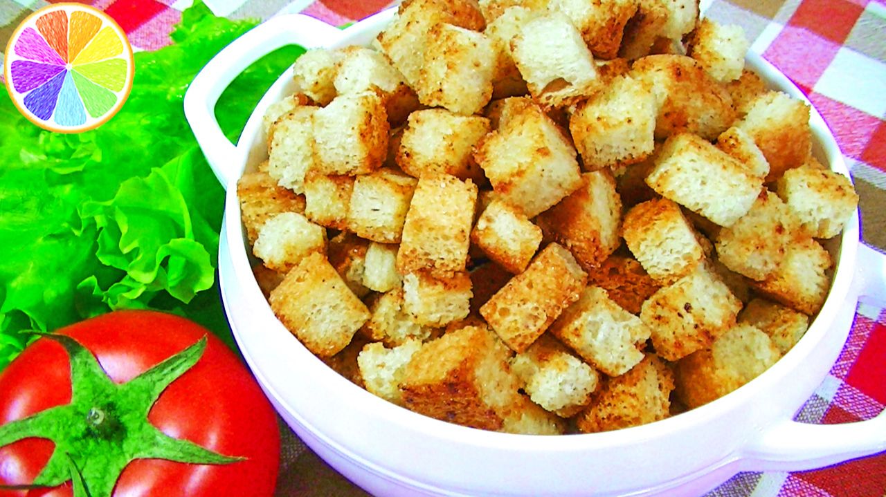 СУХАРИКИ для салатов – 2 способа приготовления. смотреть онлайн