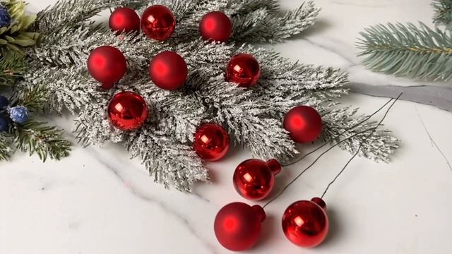 Ёлочное украшение ГРОЗДЬ миниатюрных стеклянных матовых и глянцевых шариков на проволоке, 5010025