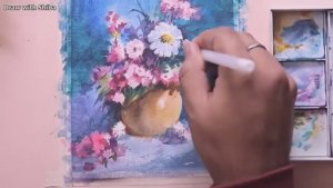 Мастер-класс по рисованию акварелью красивых цветов в вазе — просто и понятно.