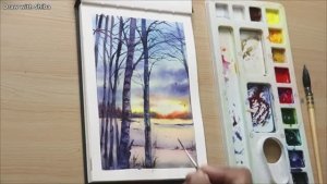 Мастер-класс по рисованию акварелью - берёзы в снегу