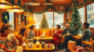 Уютное рождественское кафе 1950-х с ретро-песнями на английском 🎄