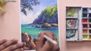 Мастер-класс по рисованию акварелью скального берега