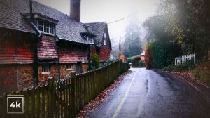 UK, Caught in Heavy Rain! English Village in Dark Misty Forest Walk