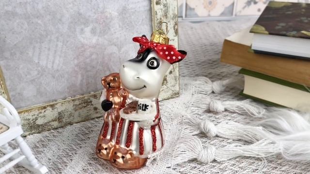 Ёлочная игрушка КОРОВКА - ХОЗЯЙКА УЮТНОГО ДОМА, стекло, 11 см, 4070135