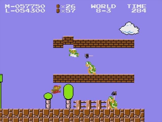 TAS, (NES) Super Mario Bros. - Two Players Hack in 04m 54.715s by SMBistic & Arbono