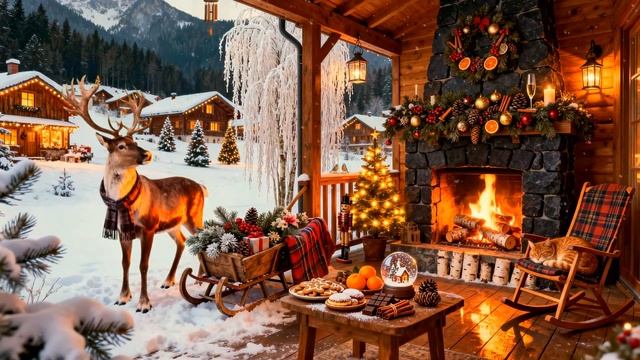 Уютные Звуки Природы на Новогодней Веранде. Птицы, Камин. Зимнее Настроение