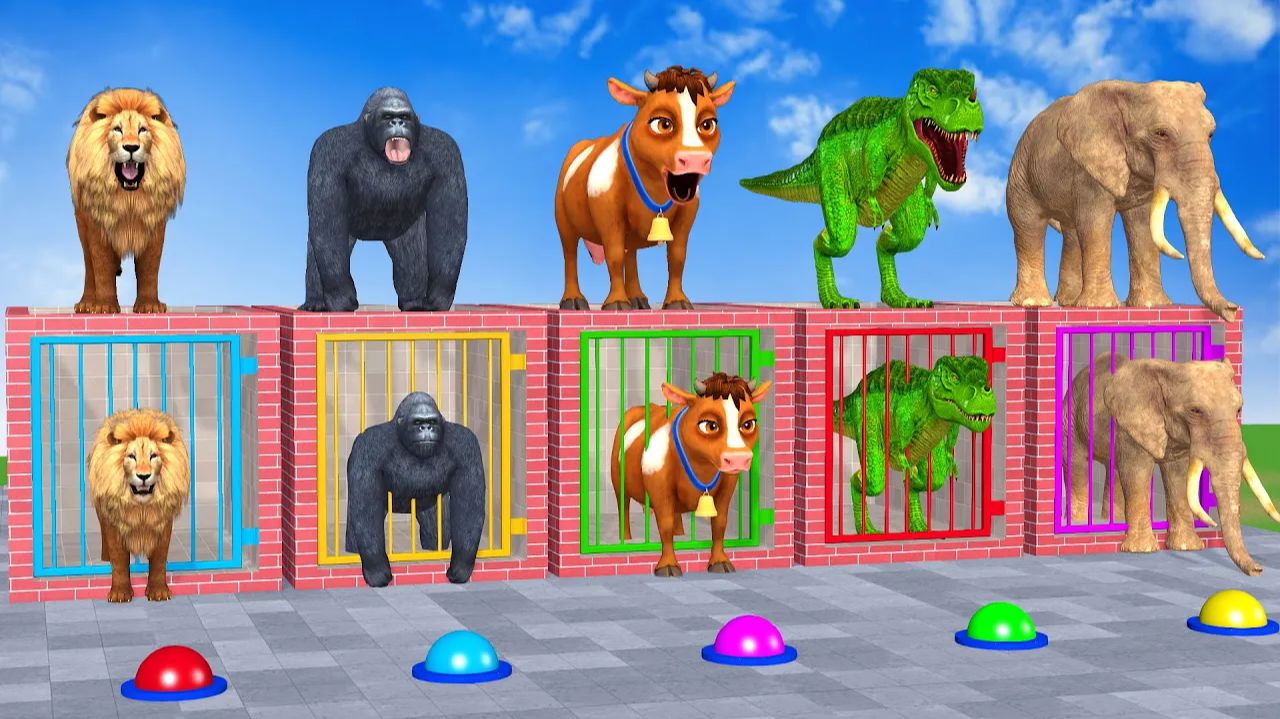 Веселые игры с слоном, гориллой, бегемотом, тигром - 3D игра с животными - Забавные 3D животные