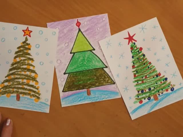 3 варианта как нарисовать ёлку карандашами для детей