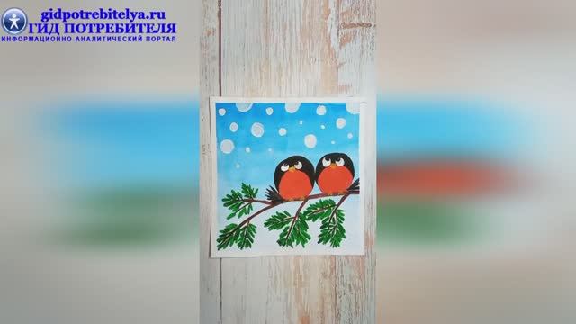 Как нарисовать снегирей на ветке красками