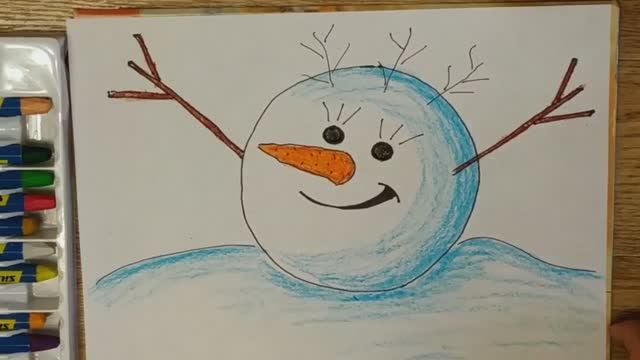 Как нарисовать смешного снеговика карандашами