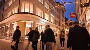 Швейцария. Вечерняя рождественская прогулка в Люцерне в формате 4K