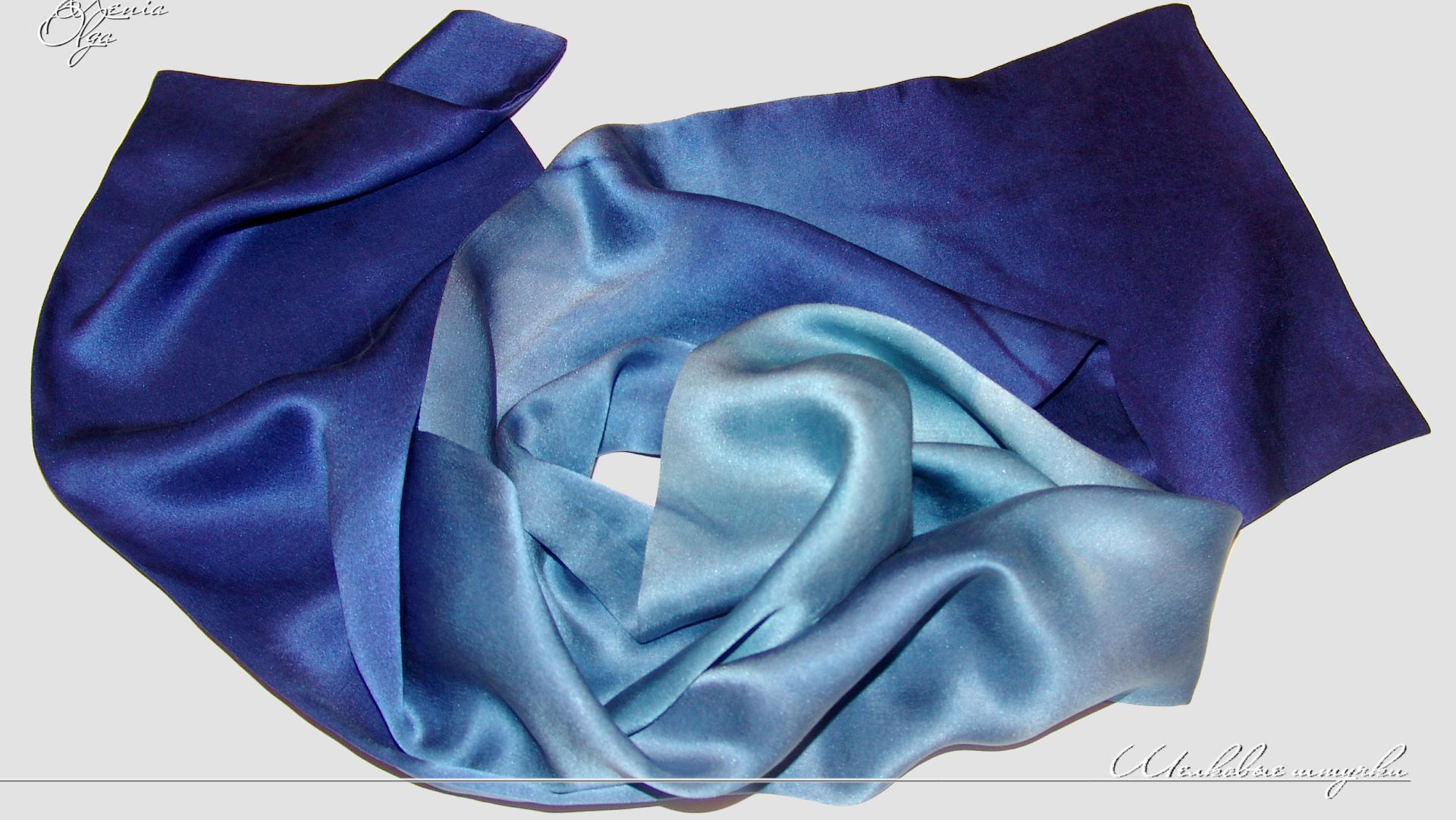 Женский шарф-кашне с ручной росписью "Аквамарин" шелковый