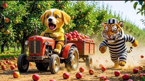 Мультики для детей, львёнок украл у собачки синий трактор, мультфильм/мультик