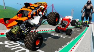 МУЛЬТИКИ ПРО МАШИНКИ Эпические прыжки и столкновения на скоростном монстр-траке Beamng Drive #48