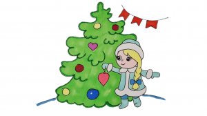 Как нарисовать Снегурочку и Ёлку, новогодние рисунки для срисовки