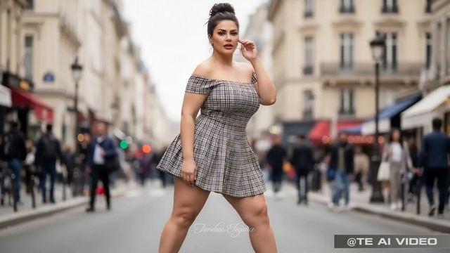 Женщины старше 40 лет в естественном стиле — мини-платье в клетку с открытыми плечами вдохновени...