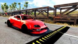 Массивная авария с использованием шипованной ленты и столкновения автомобилей – Crash BeamNG / Drive