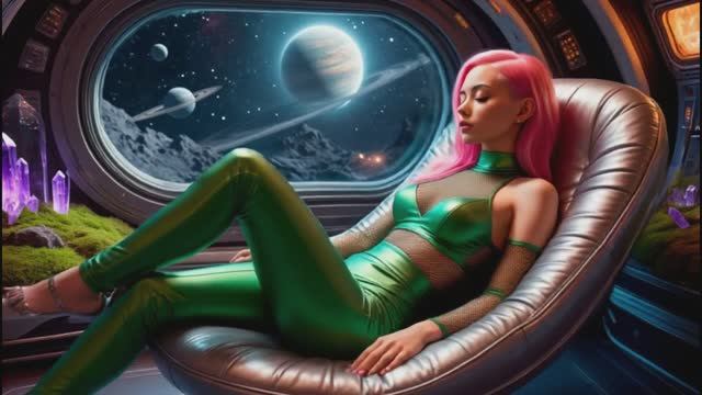 Эмбиент-путешествие: спящие девушки в интерьерах футуристичного космического корабля 🎵🚀