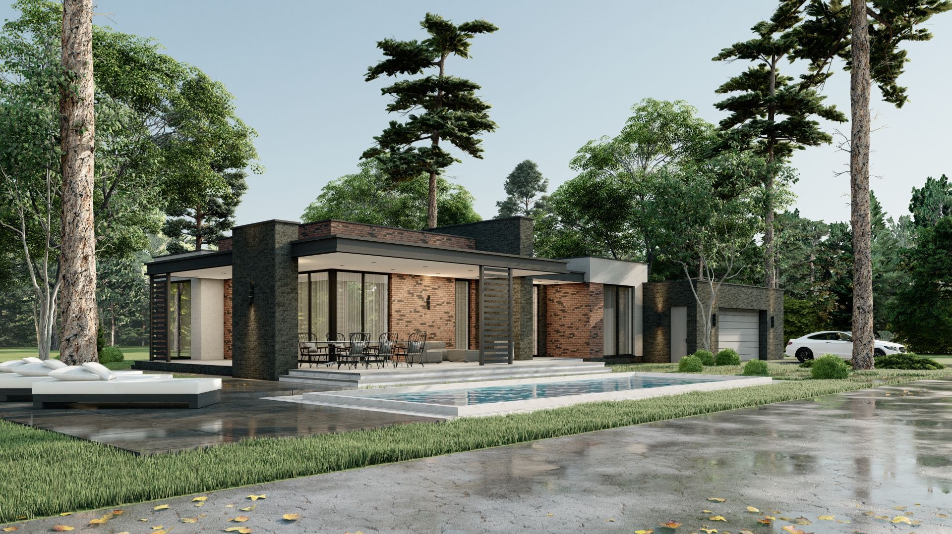 Одноэтажный дом с плоской кровлей