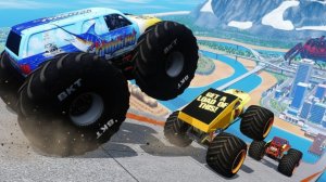 МУЛЬТИКИ ПРО МАШИНКИ Эпические прыжки и столкновения на скоростном монстр-траке Beamng Drive #56