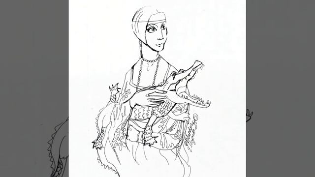 Шарж на картину "Дама с горностаем"