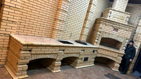 Мангал, кирпичный тандыр из фигурных кирпичей наш 176 объект.