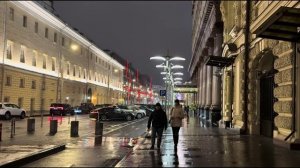 🌙Ночная прогулка по Москве тихие улицы подготовка к Новому году дождливая атмосфера города✨