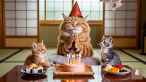 😹Мама кошечка со своими маленькими котятками едят вкусный торт🔥